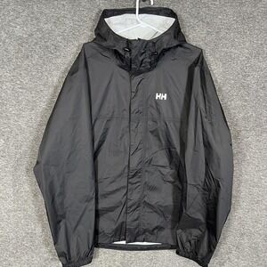 Helly Hansen Jacket Mens XL Black Hooded Full Zip Lightweight Windbreaker Rain